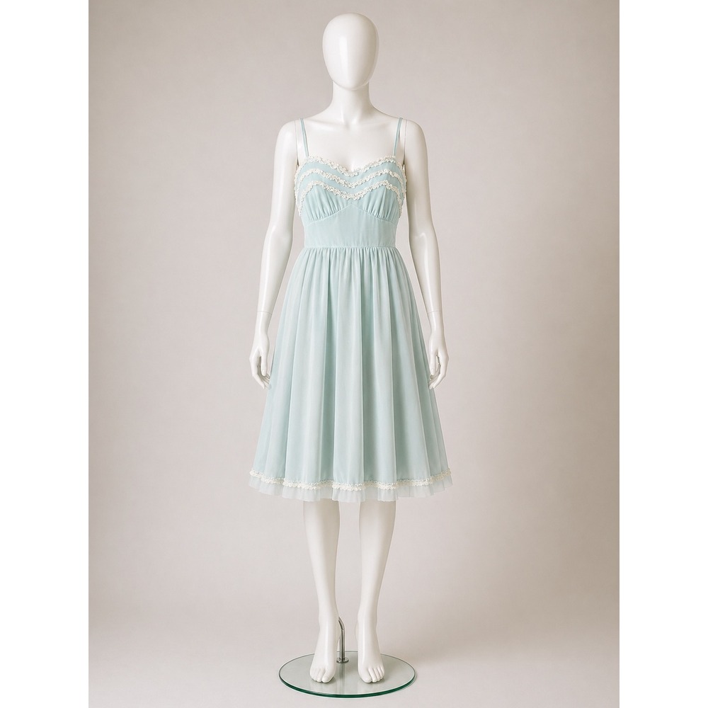 Van Raalte Myth Sz S Mint Green Lace Trim Ruffle Babydoll Nightgown Vintage 60s